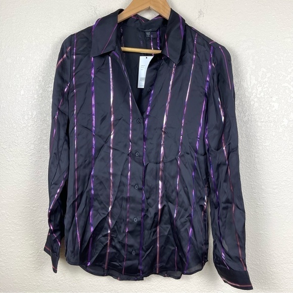 J Brand Elena Metallic Stripe Button Back Shirt Size Small Women - Picture 2 of 13